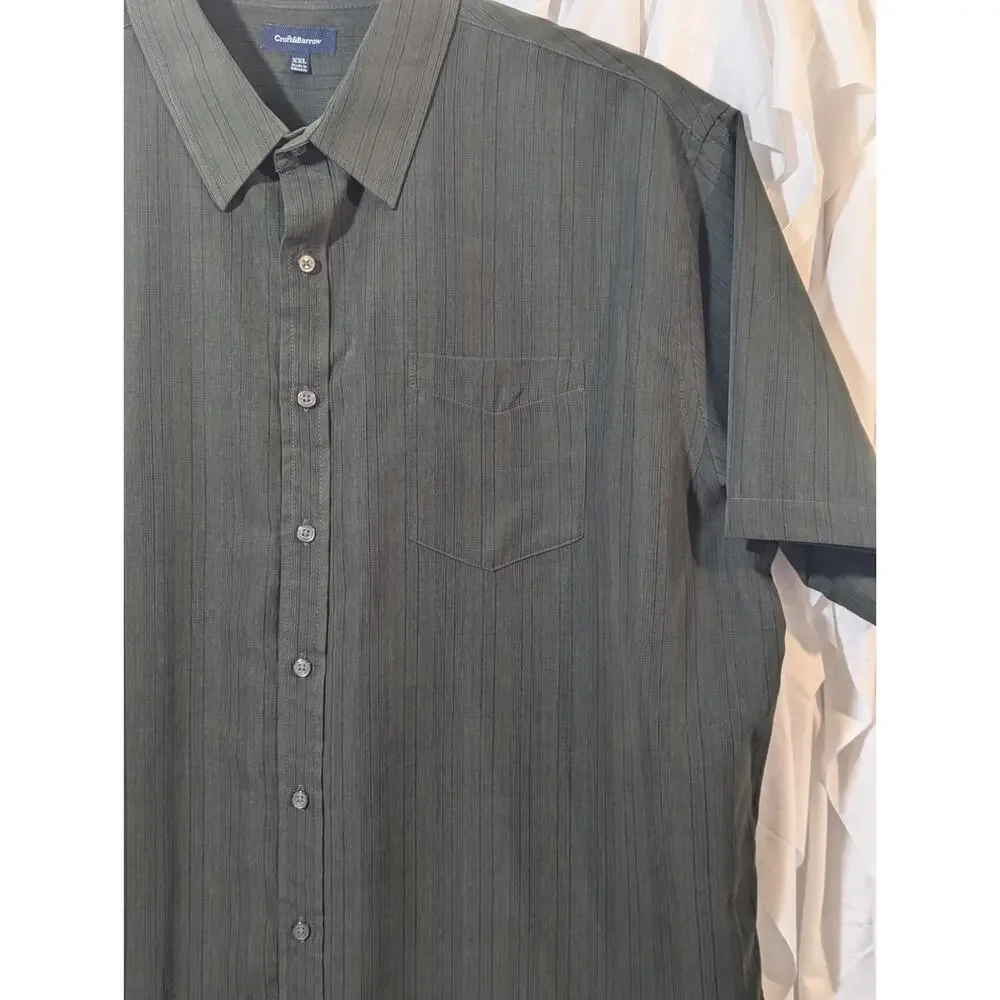 Croft & Barrow Sz XXL Forest Green with Black Pin Stripes Short Sleeve Button Up - Picture 4 of 10